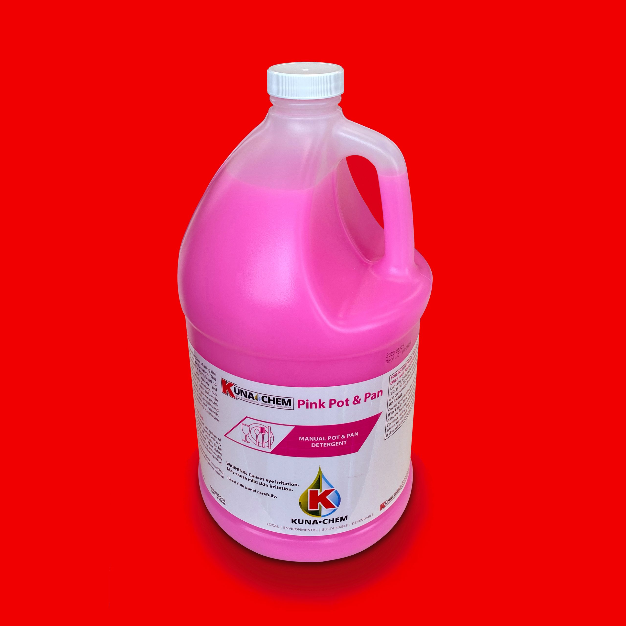 Kuna Chemical Pink Pot and Pan bottle over red background